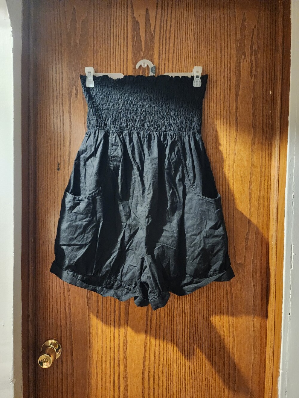 Xhilaration Strapless Smocked Black Romper with Pockets Size XXL
